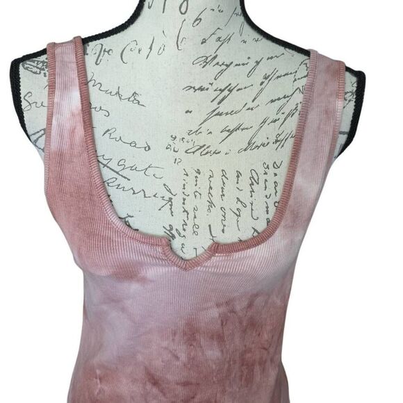 Hippie Rose Women's Size Large Pink Clay Tie Dye Soft Ribbed Tank Top - Picture 2 of 6